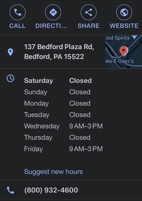 Posted hours of operation