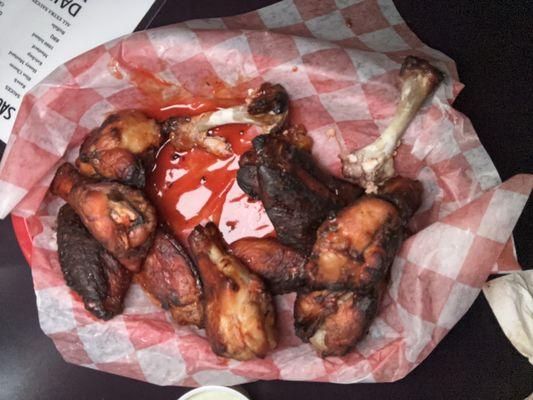 SMOKED CHICKEN WINGGS. Reheated in the oven, do deep fat fryer!