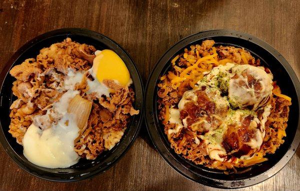 Mini beef rice bowl and mini takoyaki beef rice bowl