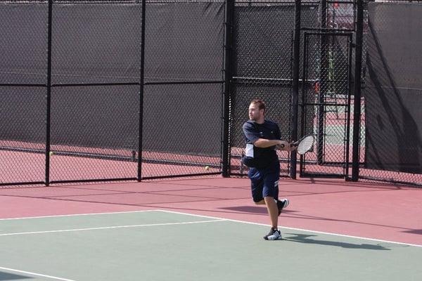 Hitting a forehand at Santa Clara University.