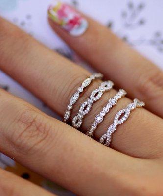 Stackable rings, mix and match in yellow, white and rose gold.