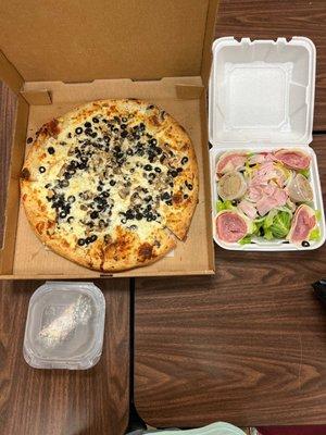 Rustica 14" white pizza, antipasta salad and a cannoli