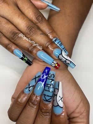 Hand painted nail art on xl full set