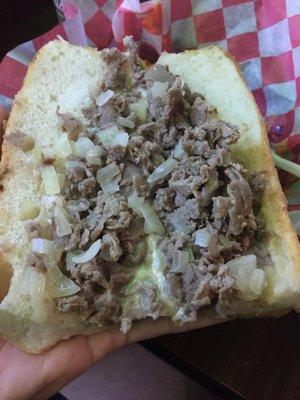Inside of cheesesteak