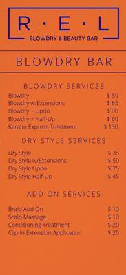 Blowdry Bar Menu