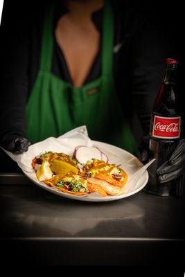 Different angle of my tacos and drink