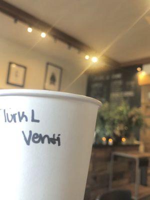 Turkish Latte less than 1/4 of the cup; 2 espresso shots and foam, I finished it in 2 sips :(