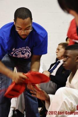 Sensei Armando Bennett coaching SKA student at Cleveland Baxter Fall Tournament 2012