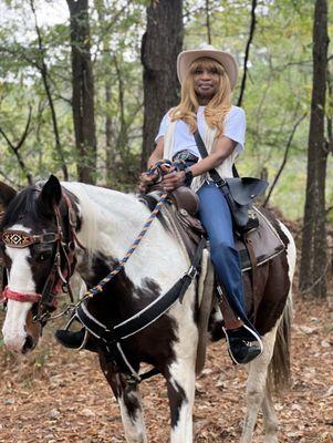 Me riding the horse rain