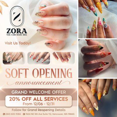 HELLO, HAZEL DELL! ZORA NAIL CARE IS SOFT OPENING!
