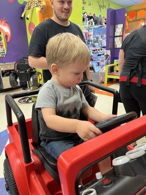 He was fine until the apron came out, then he knew & lost it. The lady that cut his hair was amazing! So patient and kind.