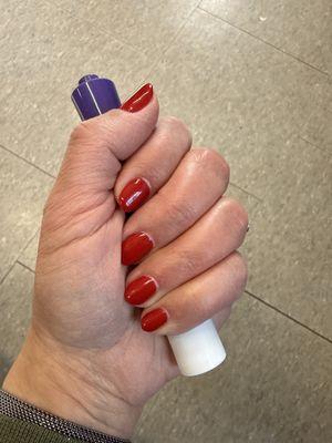Opi Big Apple Red gel almond shaped manicure