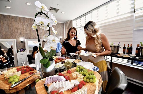 Cheese and wine served