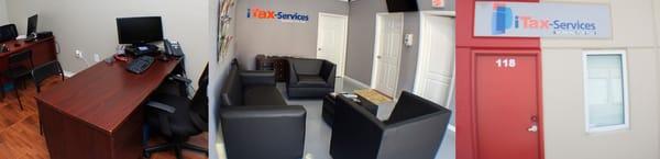 Lounge Waiting Area, Desk 1 & 2 for Personal Taxes, Entrance