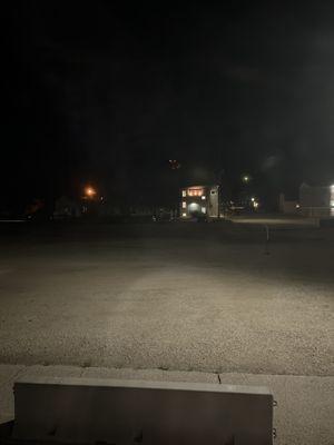 A spooky lit house at a small Amtrak stop in Winona Minnesota