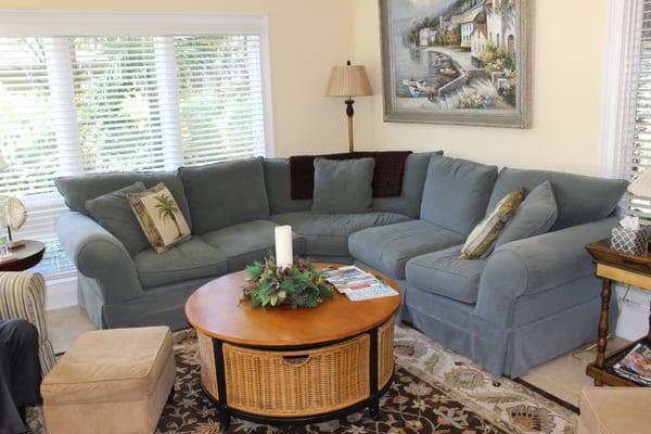 Recover sofa with 10 cushions. Will need to pick out fabric.