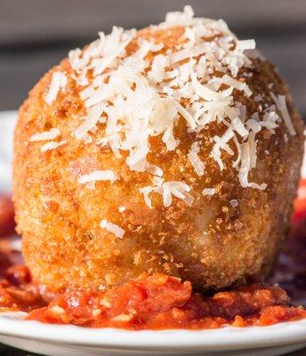 motzarella filled arancini with spicy arrabbiata sauce