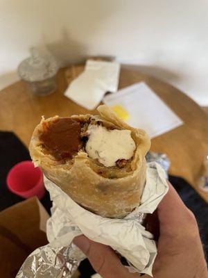 Jalapeño bacon cheeseburger breakfast burrito special with ghost pepper ranch