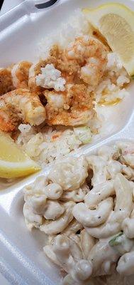 Garlic shrimp with mac salad