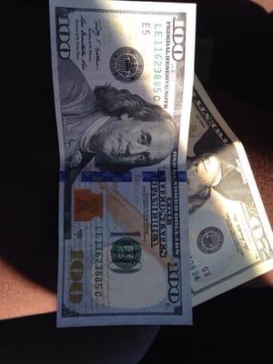 1st time I got a $100 dollar bill dispensed from the cash maching