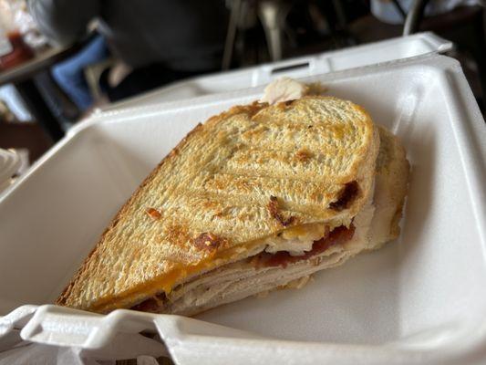 half sandwich to take home, turkey, cheddar, really good.