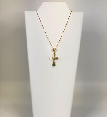 10kt Gold box chain and crux $99