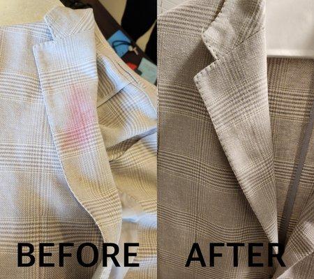 Note that the change in overall color is due to a change in lighting. My garment is the same color as when I turned it in.