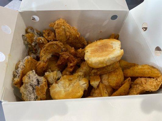 12 piece Cajun chicken family meal. More like throw all the leftovers into a box and give it GrubHub