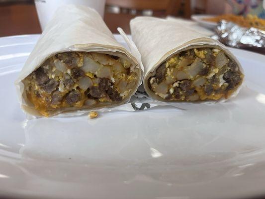 Breakfast burrito: carne asada, potatoes, egg, and cheese