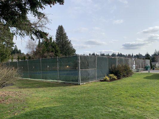 Tennis courts viewed from by the basketball court.