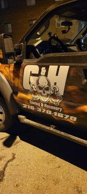 Truck's signage and logo.