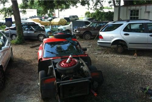 Paul's yard is part storage, part salvage yard, part work in progress and part museum.  And part parts.  Nothing but SAABs as far as you can