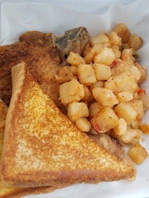 $5 Pork chop special - upcharged $1 for potatoes instead of eggs.