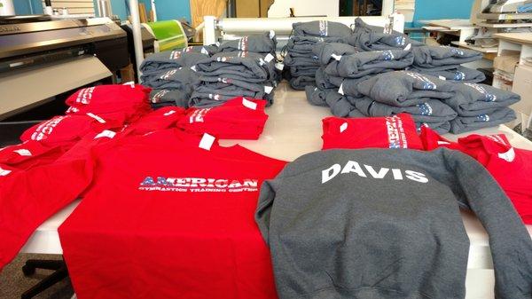 American Gymnastics Fundraiser with personalization on back of shirts.