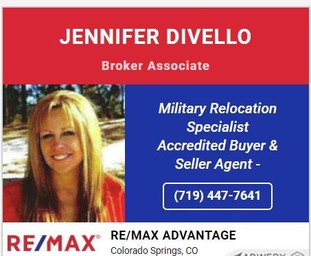 Jennifer DiVello RE/MAX ADVANTAGE Serving All Of Colorado Springs and surrounding areas.