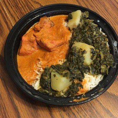 $8 Chicken plate & spinach/potato from Taj Mahal Indian stall, saw the Tara Kitchen kids hugging the owner :)