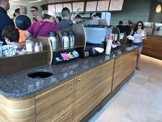 Water and coffee condiments.