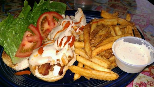 Jills kills it on the buffalo chicken sandwich. Always makes my day better. Pic is w. Chipotle ranch, no onion, no bleu cheese