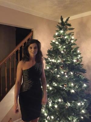 I got this black and gold cocktail dress from cache