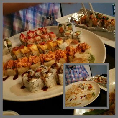5 entries of sushi plus individual pieces he ordered ate by him alone!