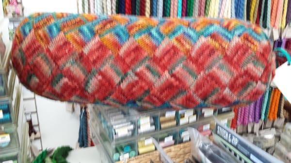 entrelac pillow (I think) in the store. Very pretty! (sorry blurry picture!)