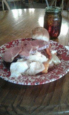 Corned beef, cabbage, onions, carrots & potatoes. The best I ever ate!!