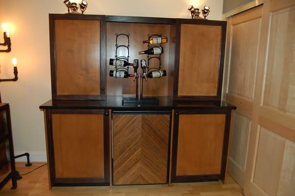 WE DESIGNED AND MADE THIS BAR FOR OUR CUSTOMER'S KEGERATOR AND BEVERAGE COOLER!  WE LOVE DOING FUN JOBS LIKE THIS!