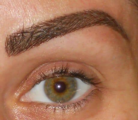 Extreme closeup of Microbladed brow done by Valerie.