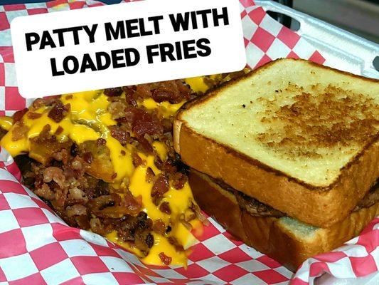 Patty Melt with loaded fries