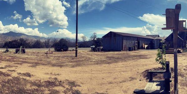 View of the packing shed and the nice mountains