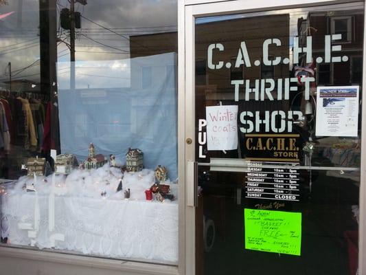 Front door and left window