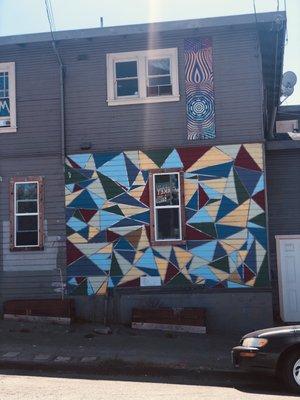 A mural of triangles.