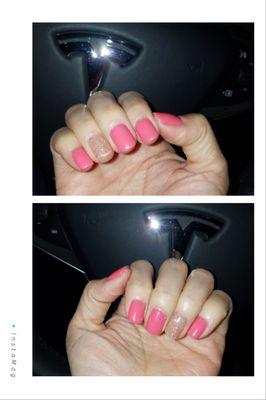 Lopsided middle and index nails after the mani. WTH! Sloppy paint job