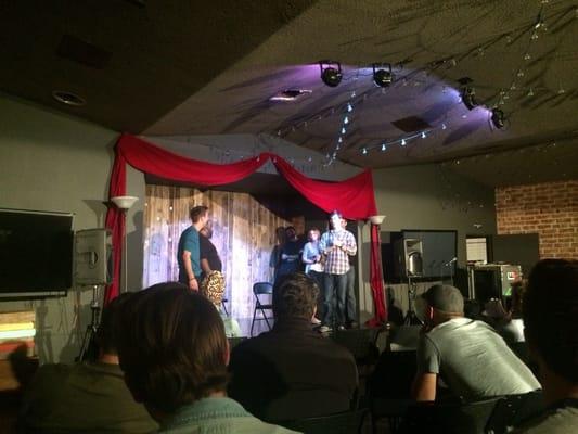 The Shop Keep team on stage at Mosaic Comedy.